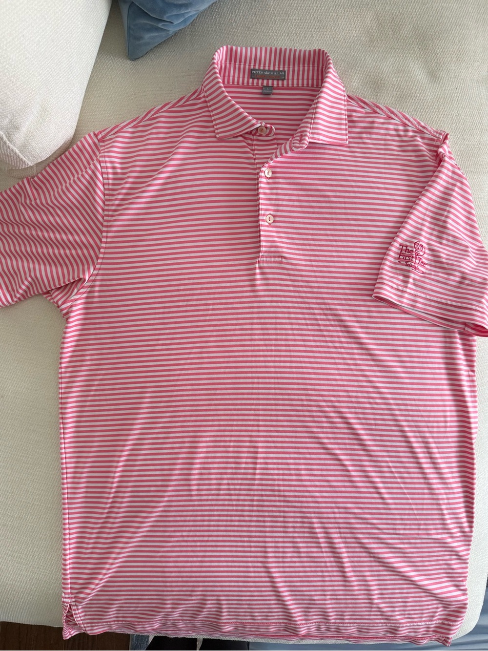 Peter Millar Pink Striped Summer Comfort Golf Polo